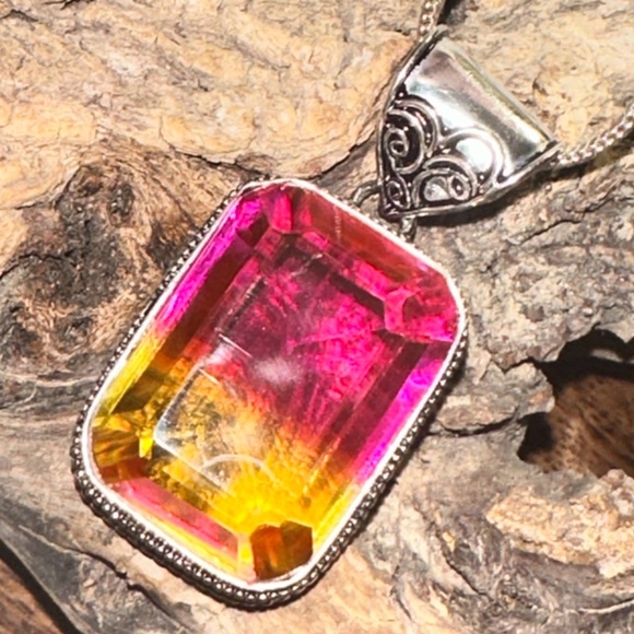 Sparkly Tourmaline bi-color vintage facet cut statement pendant